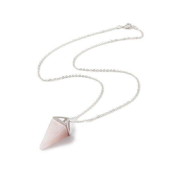 

PandaHall Natural Rose Quartz Geometry Pendant Necklace, Platinum Brass Jewelry for Women, Cone, 18.50 inch(47cm), Pendant: 35x15x15mm Rose...