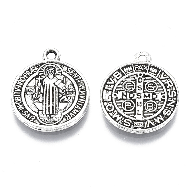 

PandaHall Tibetan Style Alloy Pendants, Saint Benedict Medal, Cadmium Free & Lead Free, Flat Round, Antique Silver Color, Size: about 21mm...