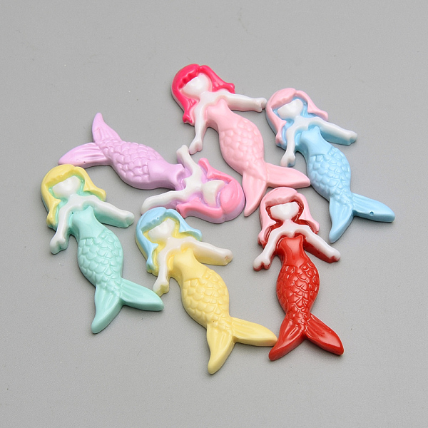 PandaHall Resin Cabochons, Mermaid, Mixed Color, 41x19~22x5mm Resin Fish Multicolor