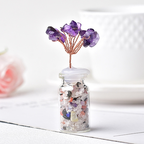 

PandaHall Natural Amethyst Chips Tree Decorations, Crystal Glass Bottle Base with Copper Wire Feng Shui Energy Stone Gift for Home Office...
