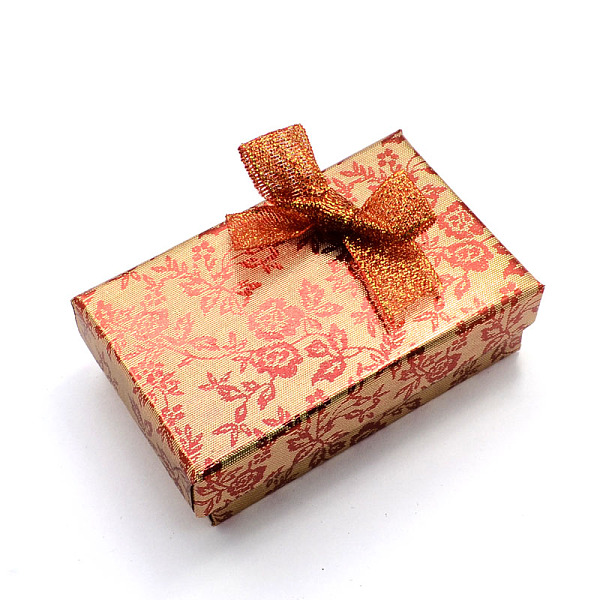 

PandaHall Rectangle Cardboard Jewelry Set Boxes, 2 Slots, with Bowknot Outside and Sponge Inside, for Rings and Earrings, Light Salmon..., Red