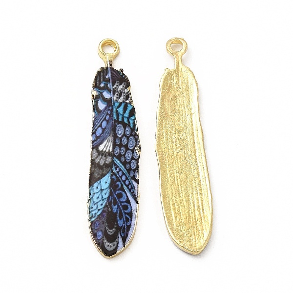 

PandaHall Rack Plating Alloy Pendants, Printed, Lead Free & Cadmium Free & Nickel Free, Feather Charm, Light Gold, Prussian Blue...