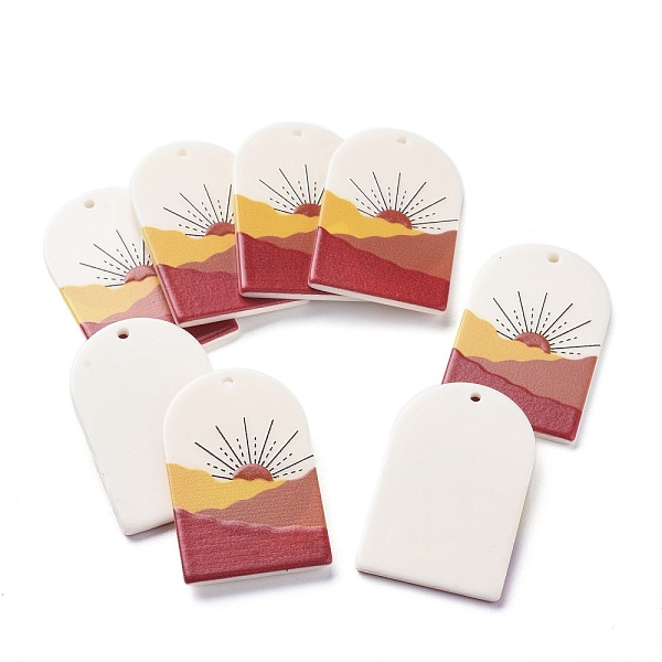

PandaHall Acrylic Pendants, 3D Printed, Oval with Sunset Pattern, Colorful, 39~40x25~25.5x2~2.5mm, Hole: 1.8mm Acrylic Oval