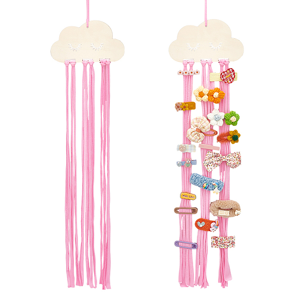 

PandaHall Cloud Wooden Hairpin Hair Clip Hanging Holder Storage Organizer, with Rope, Pearl Pink, 76~80x18x0.35cm, Wood: 100x180x3.5mm Wood...