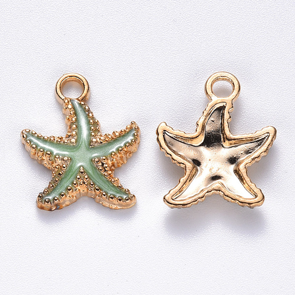 

PandaHall Alloy Enamel Pendants, Starfish, Light Gold, Pale Green, 18x15x3mm, Hole: 2.5mm Alloy+Enamel Starfish