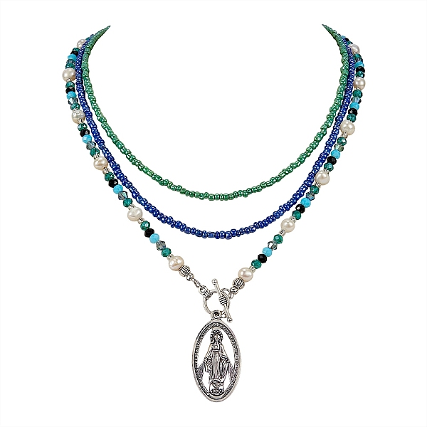 

PandaHall Oval with Virgin Mary Pendant Necklaces, Natural Pearl Beads Necklaces, Glass Seed Beads Necklaces with Toggle Clasp for Women..., Multicolor