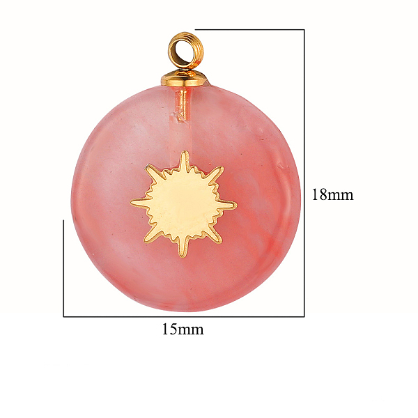 

PandaHall Synthetic Watermelon Stone Glass Pendants, Flat Round Charms, with Golden Tone Stainless Steel Sun Slice, 18~19x15x3.7~4.1mm...