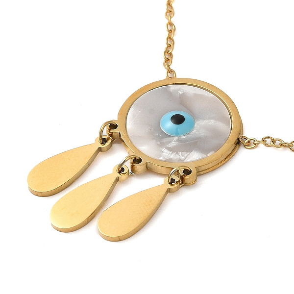 

PandaHall Woven Net with Evil Eye Natural Shell with Enamel Pendant Necklaces, with 304 Stainless Steel Cable Chains, Golden, 16.22 inch...