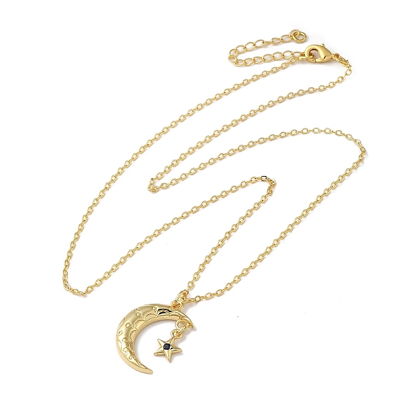 

PandaHall Golden Brass Crescent Moon Pendant Necklace with Rhinestone, Star, 17.60 inch(44.7cm) Rhinestone Star