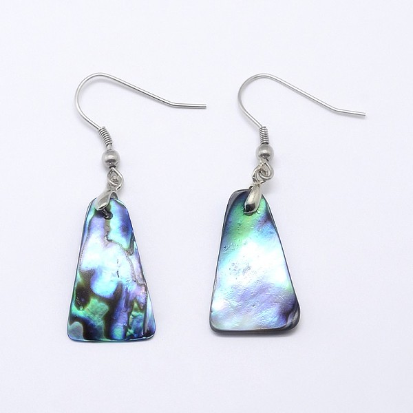 

PandaHall Abalone Shell/Paua ShellTrapezoid Dangle Earrings, with Platinum Plated Brass Ear Hooks, 48mm, Pin: 0.8mm Shell