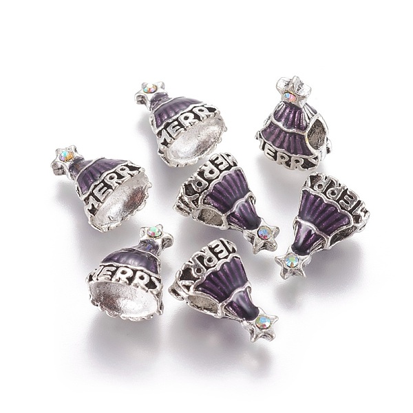 

PandaHall Tibetan Style Alloy European Beads, Large Hole Beads, with Enamel and Rhinestone, Christmas Tree, Crystal AB, Antique Silver..., Purple
