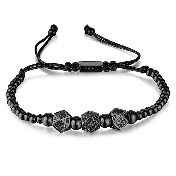 

PandaHall Stainless Steel Round Ball Braided Beaded Bracelets, Adjustable Dice Bracelets for Women Men, Black Stainless Steel
