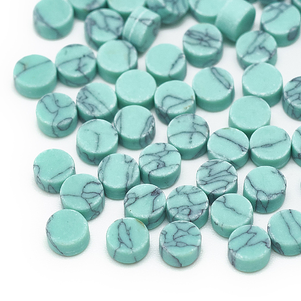 

PandaHall Synthetic Turquoise Cabochons, Dyed, Flat Round, Medium Turquoise, 4x2mm Synthetic Turquoise Flat Round Cyan