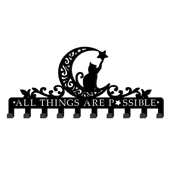 

PandaHall Iron Wall Mounted Hook Hangers, 10-Hook Decorative Organizer Rack, for Bag Clothes Key Scarf Hanging Holder, with Screws, Black...