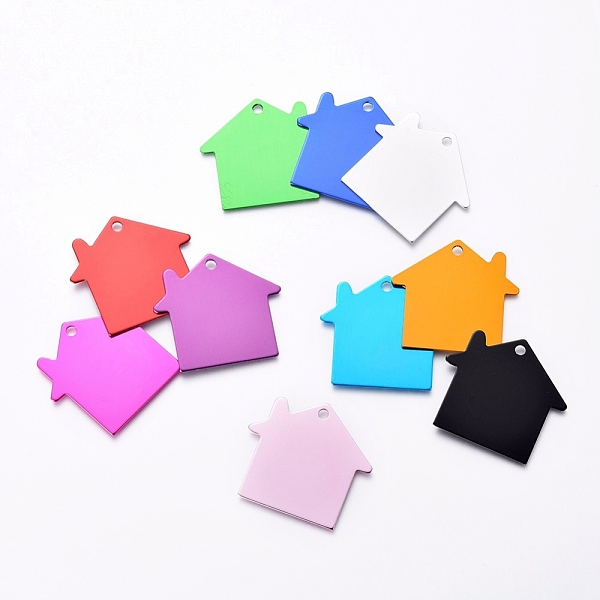 PandaHall Pet Aluminium Pendants, Stamping Blank Tag, House, Mixed Color, 35x38x1mm, Hole: 3mm Aluminum Building Multicolor