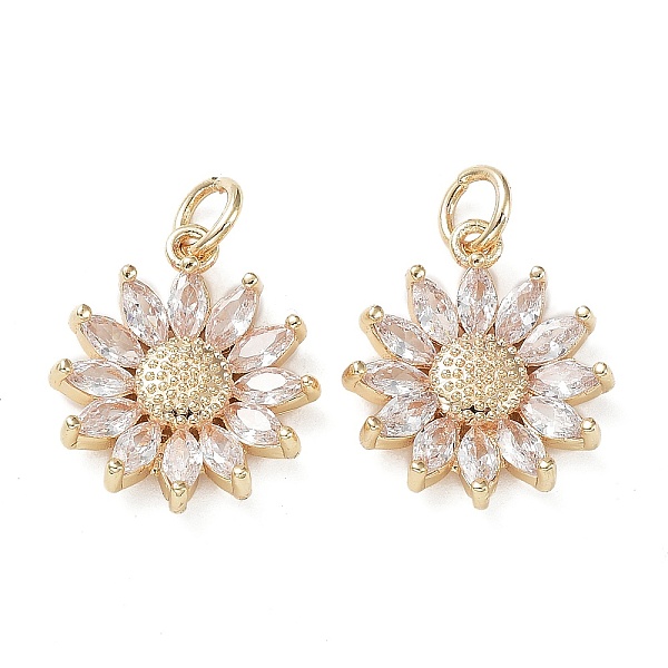 

PandaHall Rack Plating Brass Clear Cubic Zirconia Pendants, Long-Lasting Plated, Cadmium Free & Lead Free, with Jump Rings, Flower, Real 14K...