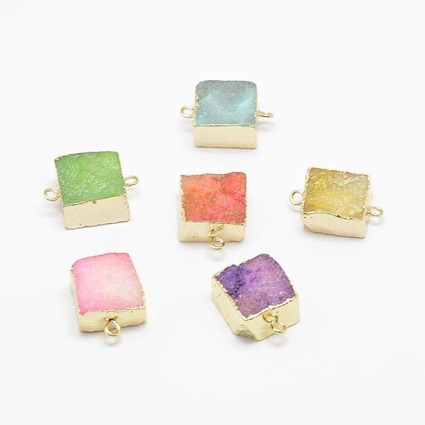 

PandaHall Electroplated Natural Druzy Agate Links connectors, Golden, Square, Mixed Color, 23x15x9mm, Hole: 2mm Natural Agate Square..., Multicolor