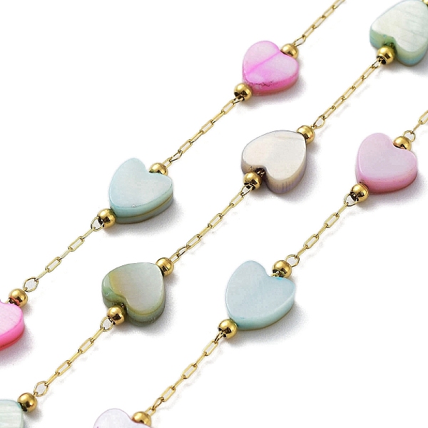 

PandaHall Colorful Natural Shell Heart & Brass Beaded Link Chains, with Ion Plating(IP) Golden 304 Stainless Steel Paperclip Chains...