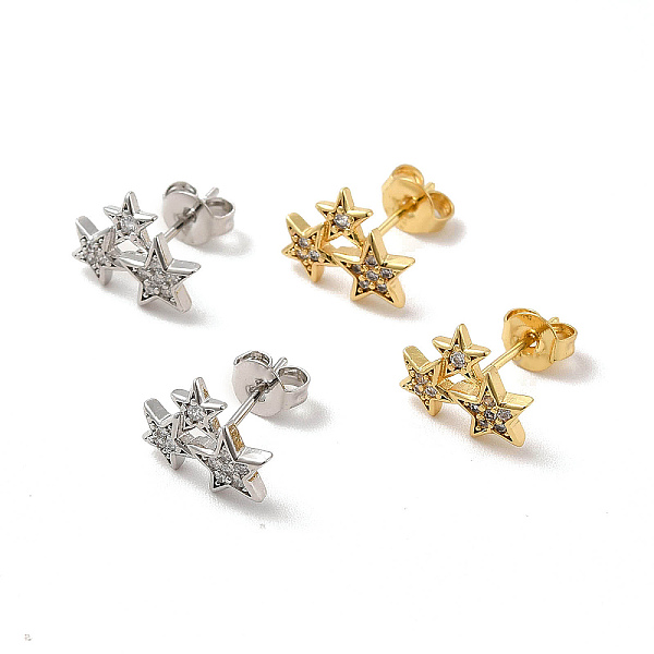 

PandaHall Rack Plating Brass Micro Pave Clear Cubic Zirconia 3 Star Stud Earrings, Long-Lasting Plated, Lead Free & Cadmium Free, Mixed...