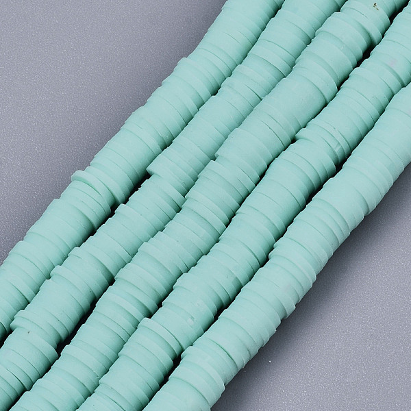 

PandaHall Handmade Polymer Clay Beads Strands, for DIY Jewelry Crafts Supplies, Heishi Beads, Disc/Flat Round, Aquamarine, 6x0.5~1mm, Hole..., Green