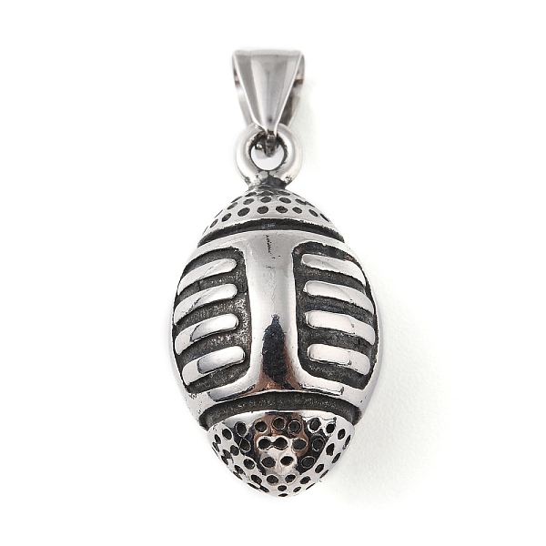 

PandaHall 304 Stainless Steel Pendants, with 201 Stainless Steel Snap on Bails, 3D Rugby Charm, Antique Silver, 34x17mm, Hole: 9x4mm 304...