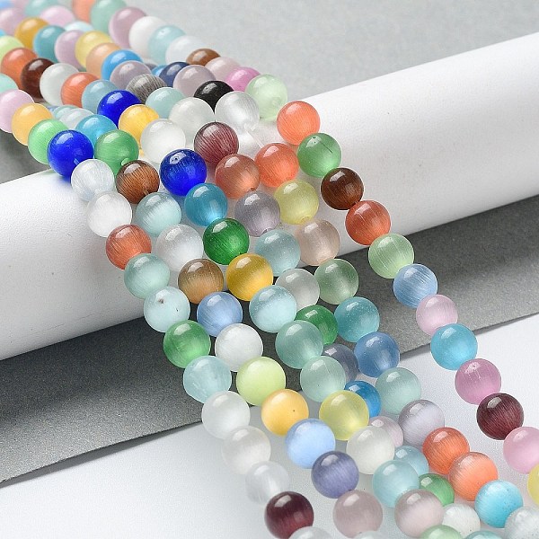 

PandaHall Round Cat Eye Beads Strands, Mixed Color, 6mm, Hole: 0.5mm, about 65pcs/strand, 14.1 inch Glass Round Multicolor