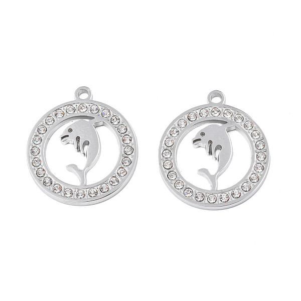 

PandaHall 304 Stainless Steel Pendants, with Crystal Rhinestone, Ring with Dolphin, Stainless Steel Color, 26x22.5x2mm, Hole: 2mm Stainless..., Clear