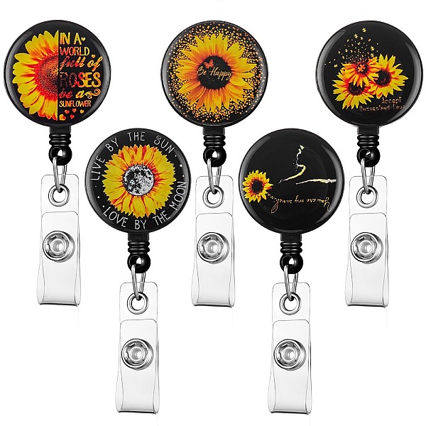 

PandaHall 5Pcs 5 Style ABS Plastic Retractable Badge Reel, Card Holders, with Platinum Snap Buttons, ID Badge Holder Retractable for Nurses..., Multicolor