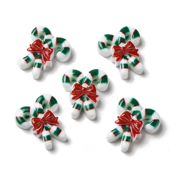 

PandaHall Christmas Opaque Resin Cabochons, Candy Cane with Red Bowknot, Green, 20x18.5x5mm Resin Candy Cane Green