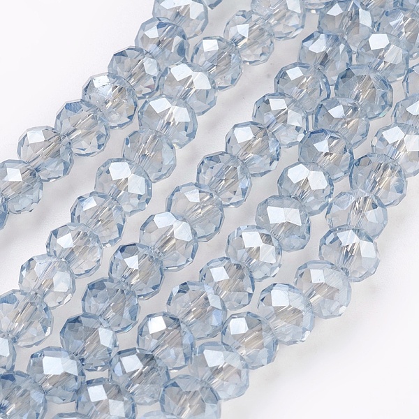 

PandaHall Electroplate Glass Beads Strands, Pearl Luster Plated, Faceted, Rondelle, Light Blue, 6x4~5mm, Hole: 0.8~1mm, about...