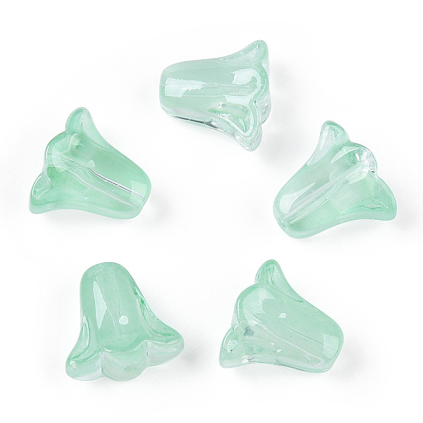 

PandaHall Spray Painted Transparent Glass Beads, Tulip Flower, Medium Aquamarine, 10x11x5.5mm, Hole: 1mm Glass Flower