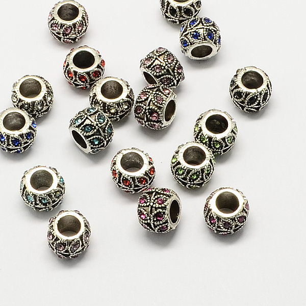

PandaHall Alloy Rhinestone European Beads, Rondelle Large Hole Beads, Antique Silver, Mixed Color, 10x7.5mm, Hole: 5mm Alloy+Rhinestone..., Multicolor