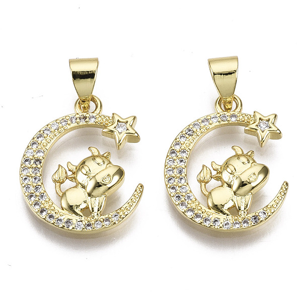 

PandaHall Brass Micro Pave Cubic Zirconia Pendants, Moon with Cattle, Nickel Free, Real 16K Gold Plated, 17.5x14.5x3mm, Hole: 3x4.5mm..., Clear