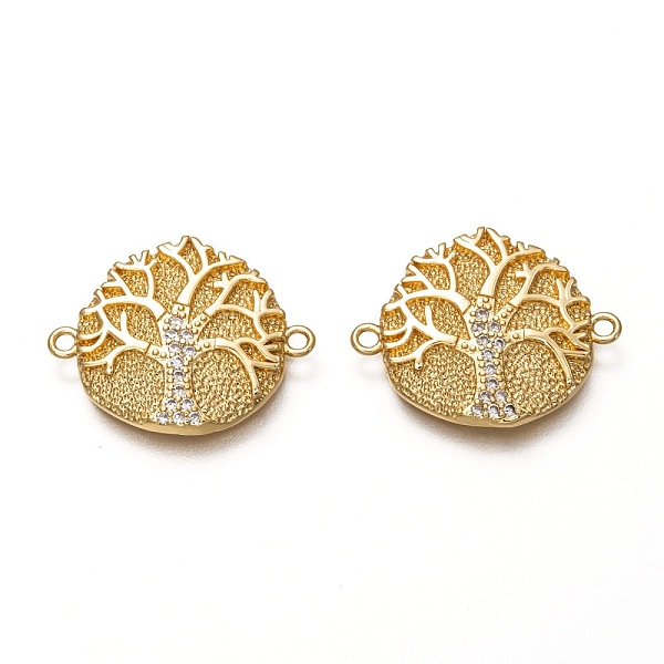 

PandaHall Brass Micro Pave Clear Cubic Zirconia Links Connectors, Long-Lasting Plated, Flat Round with Tree of Life, Real 18K Gold Plated...