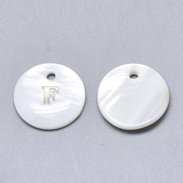 

PandaHall Natural White Shell Mother of Pearl Shell Charms, with Iron Sticker, Flat Round with Letter, Letter.F, 13x2mm, Hole: 1.5mm White...