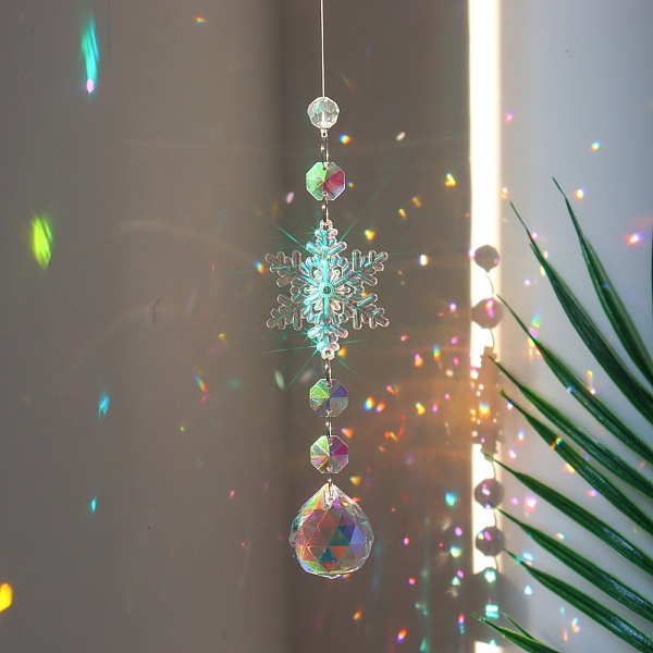 

PandaHall Snowflake K9 Glass Big Pendant Decorations, Hanging Sun Catchers, Crystal Prism Rainbow Maker for Christmas Tree, Ceiling..., White