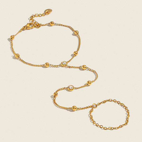 Bracelet de main rond et plat en acier inoxydable 304 serti de zirconiums cubiques transparents