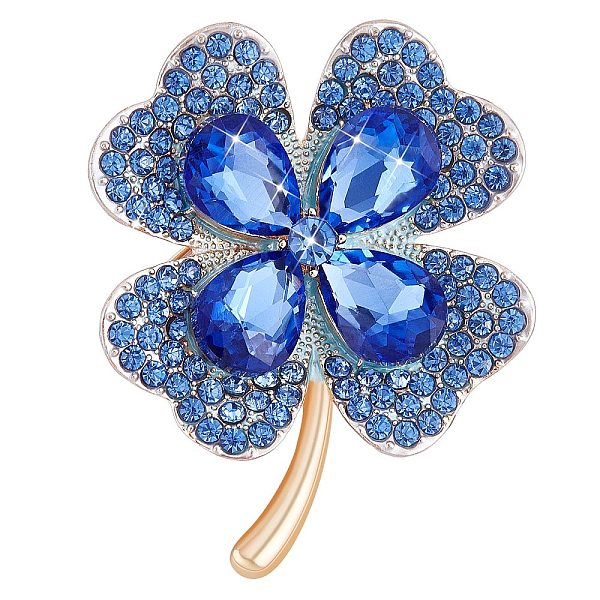 

PandaHall Cubic Zirconia Clover Brooch Pin, Golden Alloy Badge for Backpack Clothes, Blue, 42x50mm Alloy+Cubic Zirconia Blue