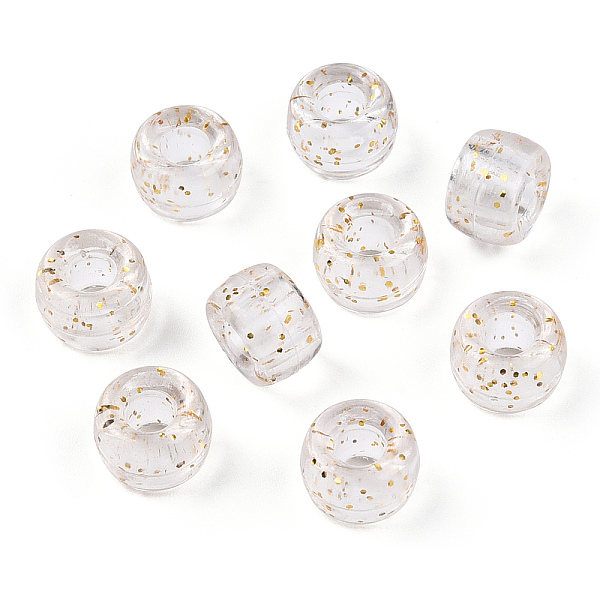 

PandaHall Transparent Plastic Beads, with Glitter Powder, Barrel, Clear, 9x6mm, Hole: 3.8mm, about 1900pcs/500g Plastic Barrel Clear