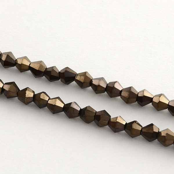

PandaHall Electroplate Glass Bead Strands, Rainbow Plated, Faceted Bicone, Black Plated, 4x4.5mm, Hole: 1mm, about 82~85pcs/strand...