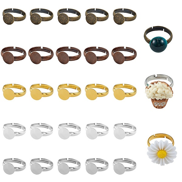 

PandaHall 60Pcs 5 Colors Adjustable Brass Ring Components, Pad Ring Settings, Lead Free & Cadmium Free & Nickel Free, Mixed Color, Tray...