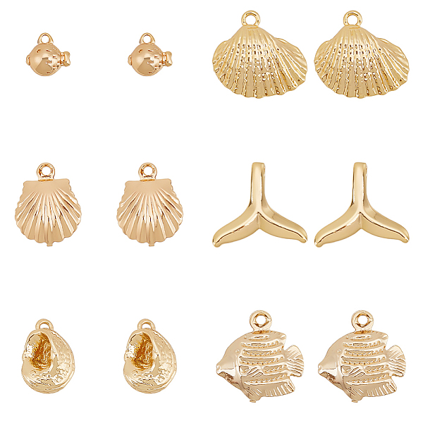 

PandaHall BENECREAT 12 Pcs 6 Style Brass Charms, Fish & Whale Tail & Shell, Real 18K Gold Plated, 6.5~13x6.5~14.5x3~5mm, Hole: 1~5.5mm...