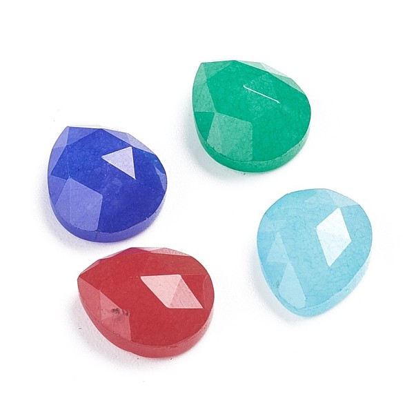 

PandaHall Dyed Natural Jade Cabochons, Teardrop, Faceted, Mixed Color, 10~10.5x9x4~4.5mm Jade Teardrop Multicolor