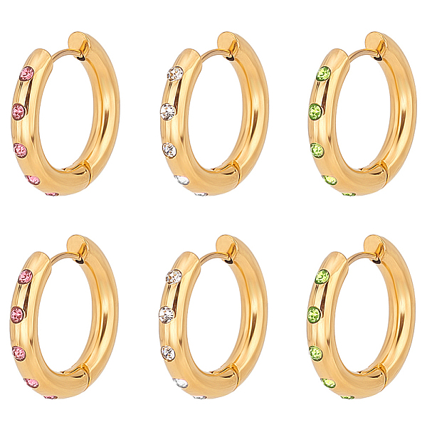 

PandaHall 3Pairs 3 Colors Real 18K Gold Plated 304 Stainless Steel Huggie Hoop Earrings with Cubic Zirconia, Mixed Color, 6 Gauge..., Multicolor