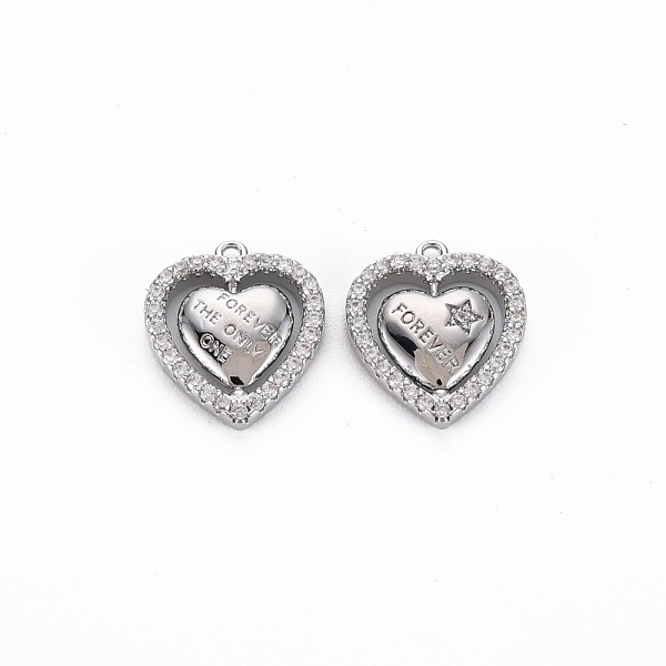 

PandaHall Brass Micro Pave Clear Cubic Zirconia Charms, Nickel Free, Heart with Word Forever, Real Platinum Plated, 12x11x2mm, Hole: 0.9mm...