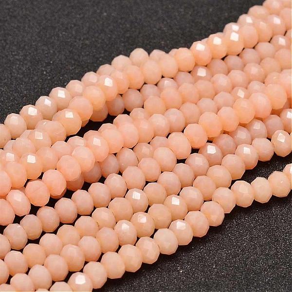 

PandaHall Faceted Rondelle Glass Beads Strands, Light Salmon, 6x4mm, Hole: 1mm, about 94pcs/strand, 17 inch Glass Rondelle Red
