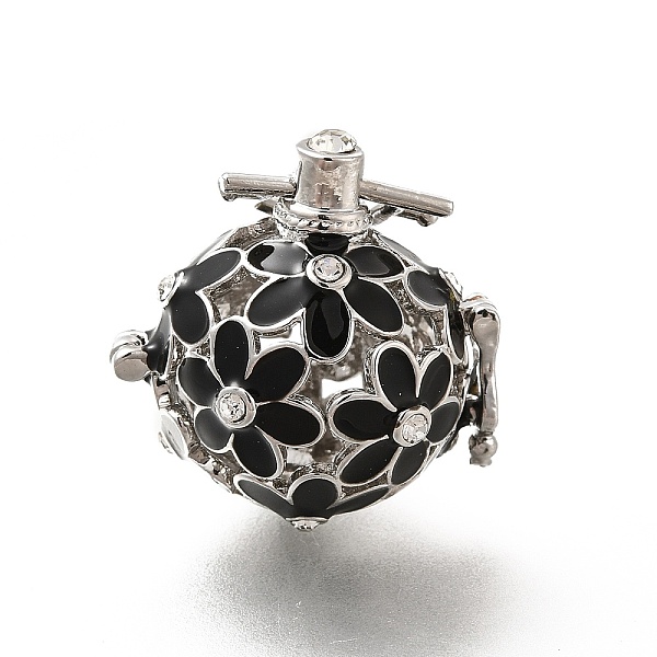 

PandaHall Alloy Crystal Rhinestone Bead Cage Pendants, Hollow Flower Charm, with Enamel, for Chime Ball Pendant Necklaces Making, Platinum..., Black