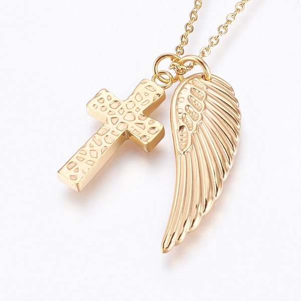 

PandaHall 304 Stainless Steel Pendant Necklaces, Wing and Cross, Golden, 17.79 inch(45.2cm), 1.5mm 304 Stainless Steel