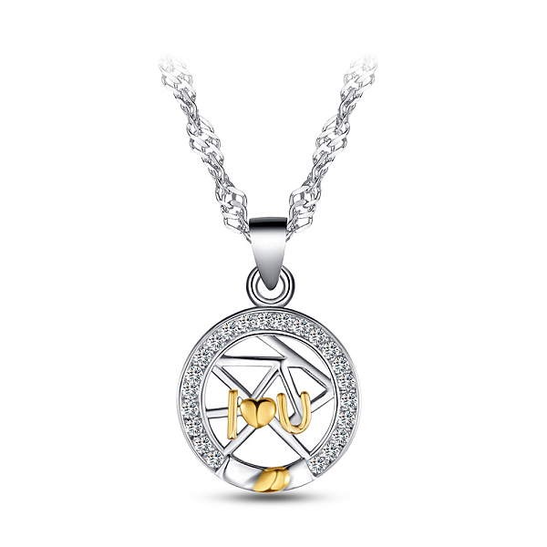 

PandaHall SHEGRACE Gorgeous 925 Sterling Silver Micro Pave AAA Cubic Zirconia Round Pendant Necklace, with Real 18K Gold Plated Letter..., Clear