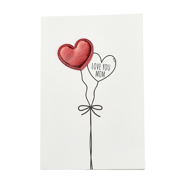

PandaHall Kraft Paper Greeting Cards, Tent Card, Mother's Day Theme, Rectangle with PU Leather Heart, Balloon, 150x100x2mm Paper Balloon..., White